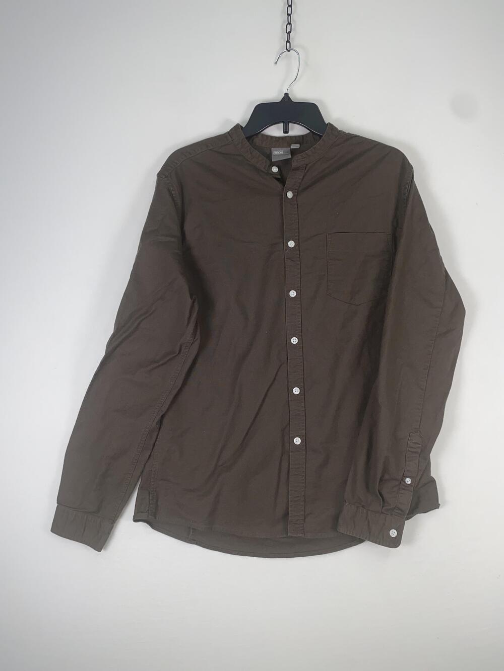 ASOS Shirt Mens Large Brown Solid Long Sleeve Button Up Stretch Casual Pocket